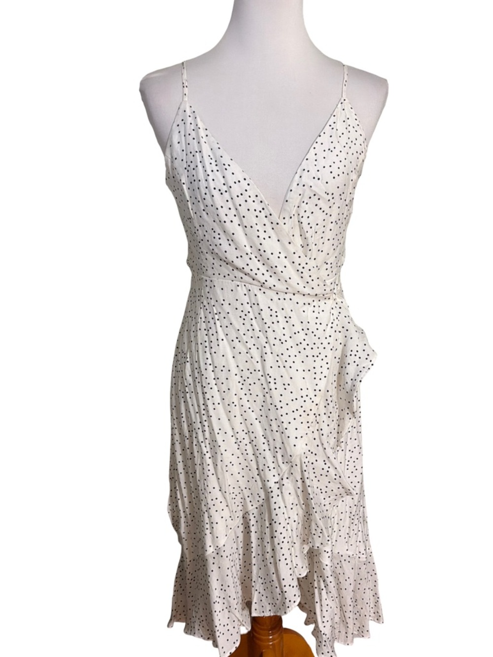 Francesca's Collections White Polka Dot Asymmetrical Wrap Dress